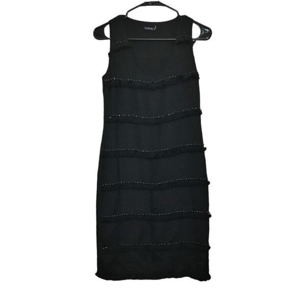 Magaschoni Black Silk Beaded Shift Dress 6 - Picture 1 of 7